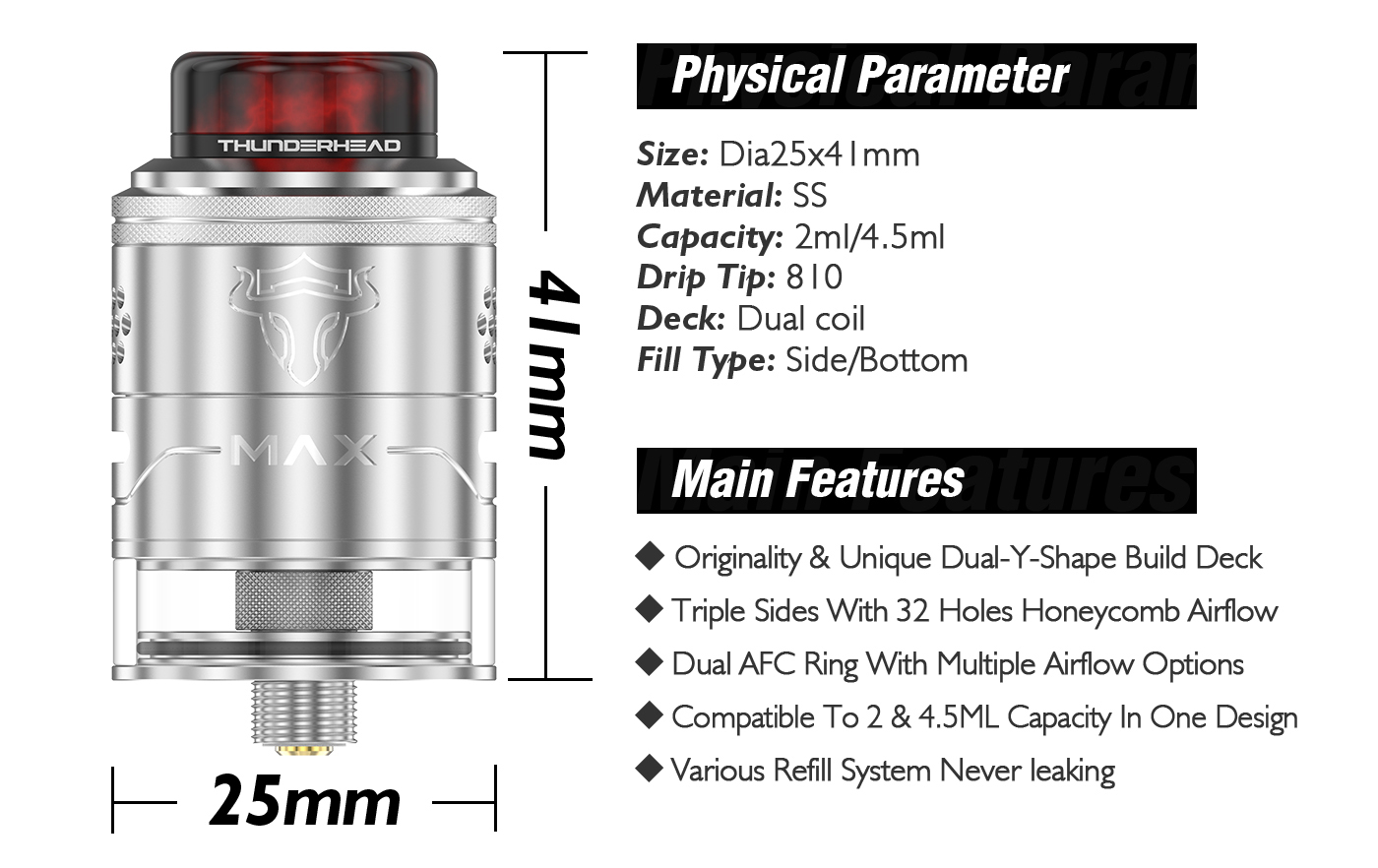 THC Tauren Max RDTA grössen