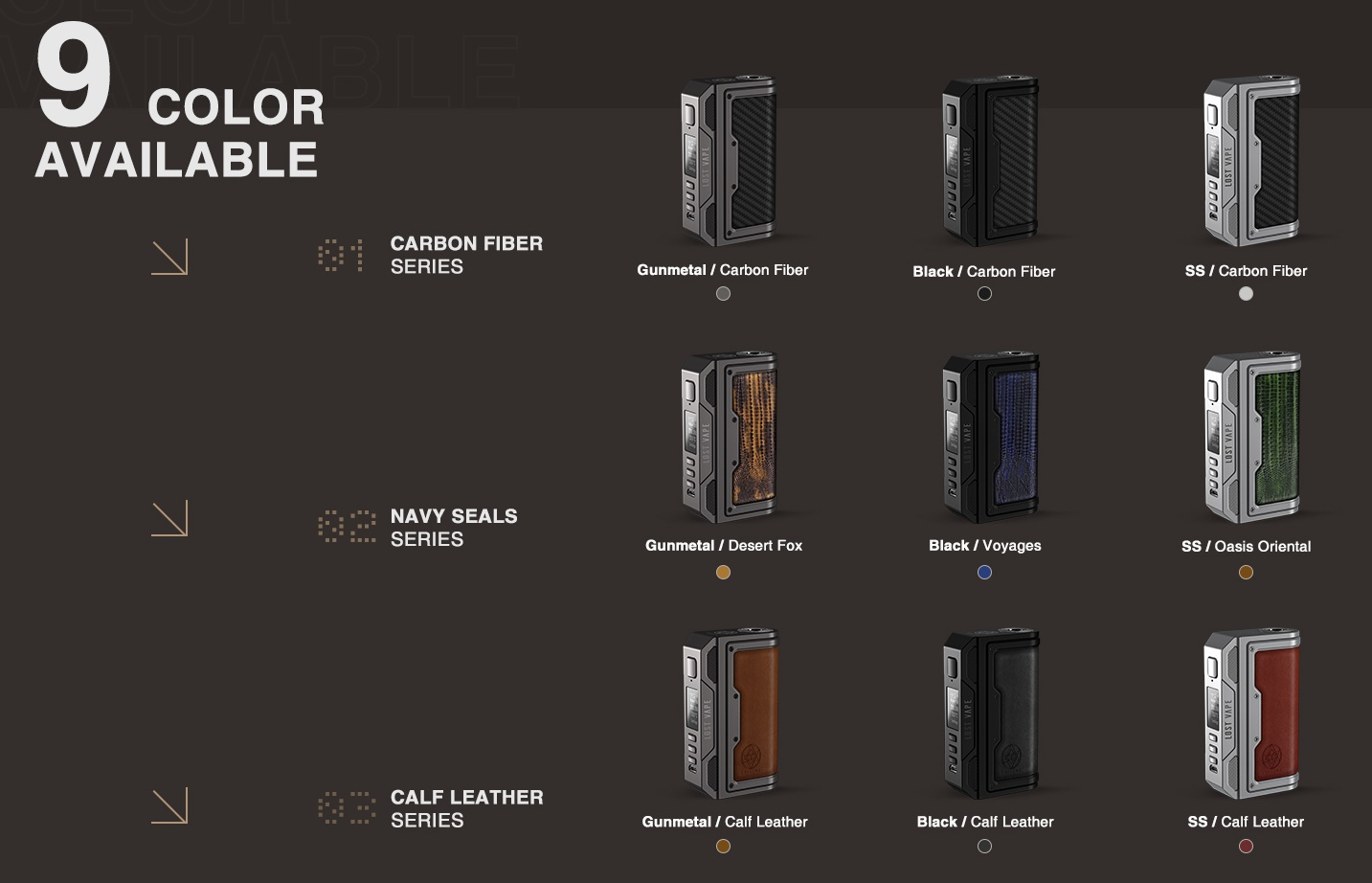 Lost Vape Thelema DNA250C Mod Ansicht Farben